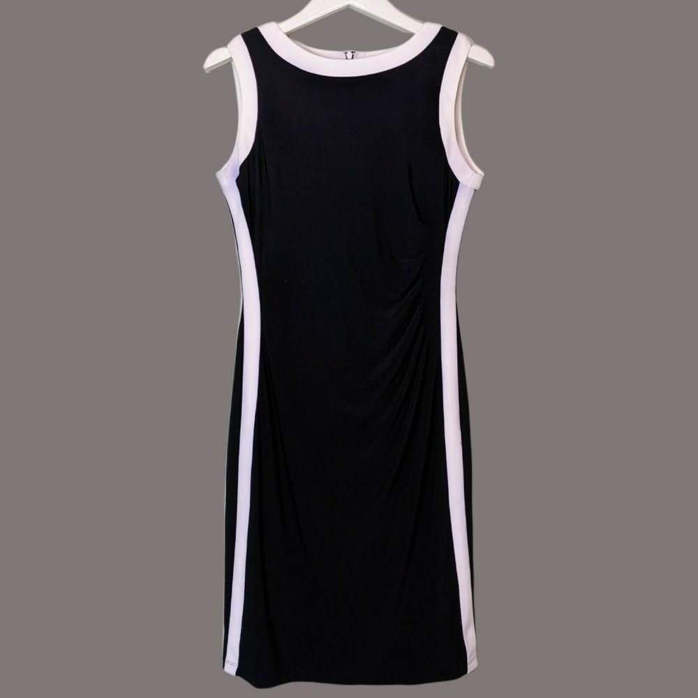Chaps Pencil Dress Sleeveless Black And White With Accent Career Women Size Med - Picture 1 of 8